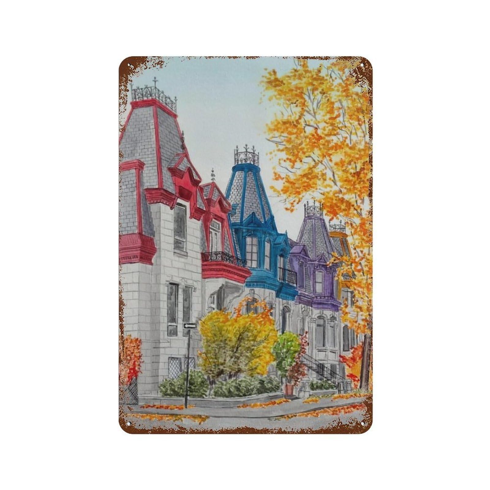 xiaoxiaoshen Cityscape Montreal Building Wall Decor Art Metal Tin Poster Modern Home Decor Art Home Bar Shop Decorations Vintage Sign 30x20cm