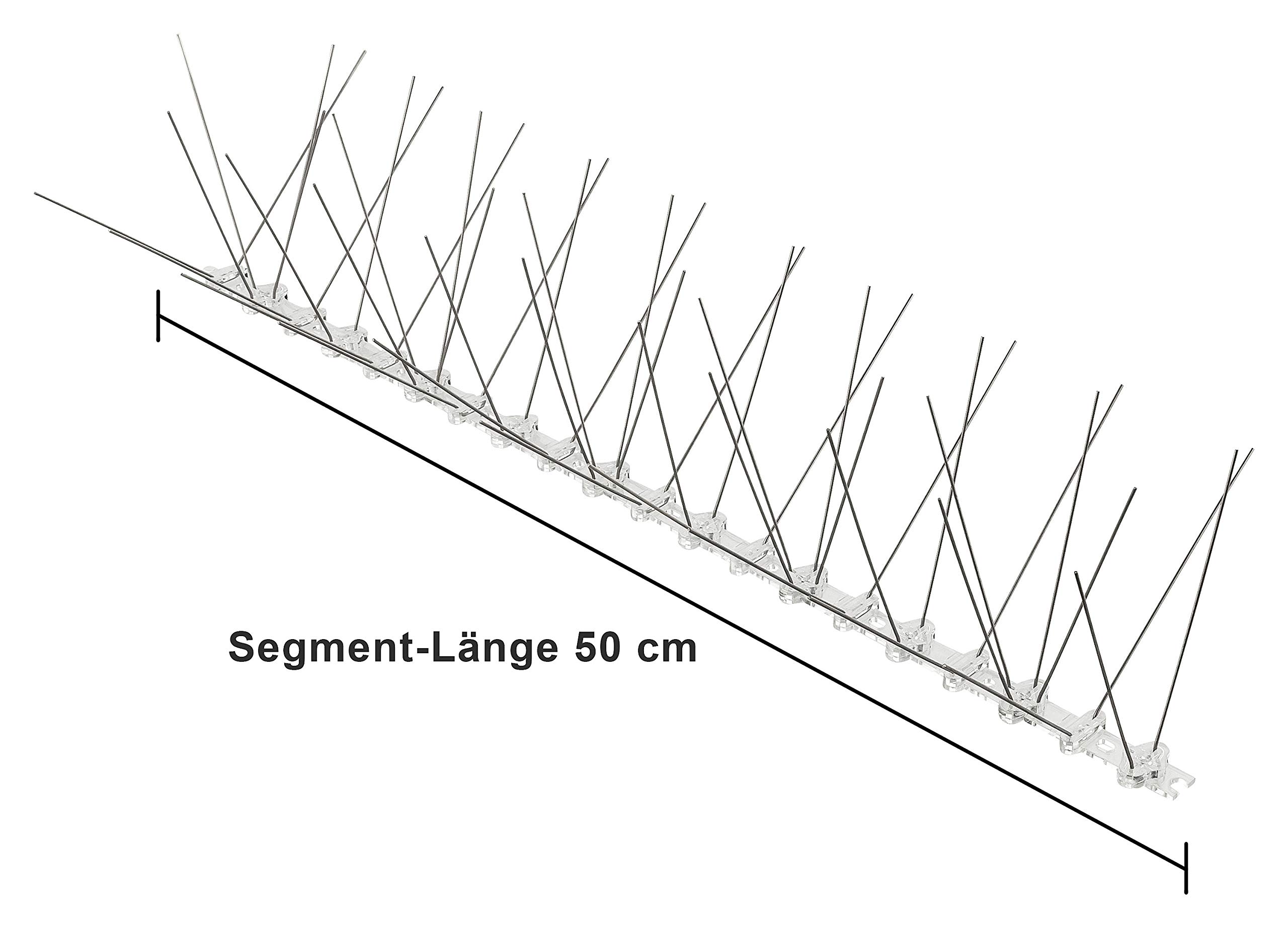 Taubenabwehr Spikes 5-reihig, 10 Meter (20 x 50 cm) | 5-reihiger Vogelschutz, Edelstahl mit Kunststoffleiste, Für Balkon, Dach, Fensterbank, Wetterfest, Flexibel langlebig