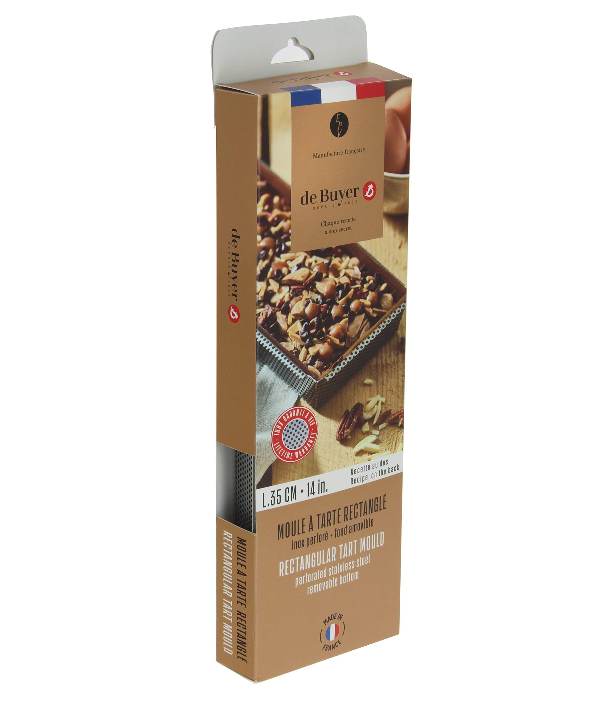 DE BUYER Cercle à Tarte Rectangle Perforé Cannelé 35cm - Acier Inoxydable Made In France