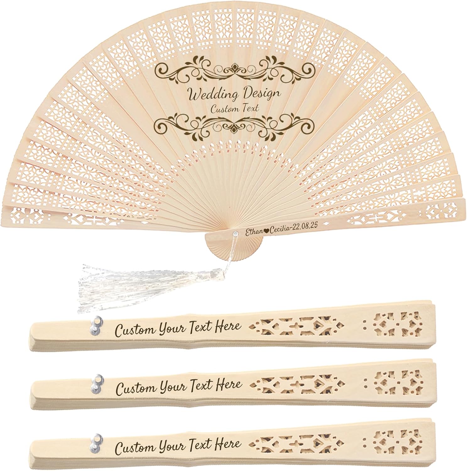 100 PCS Personalized Folding Fans Handheld Wooden Hand Fan Custom Wedding Fans with Organza Bags Wedding Favors for Guests (100 PCS)