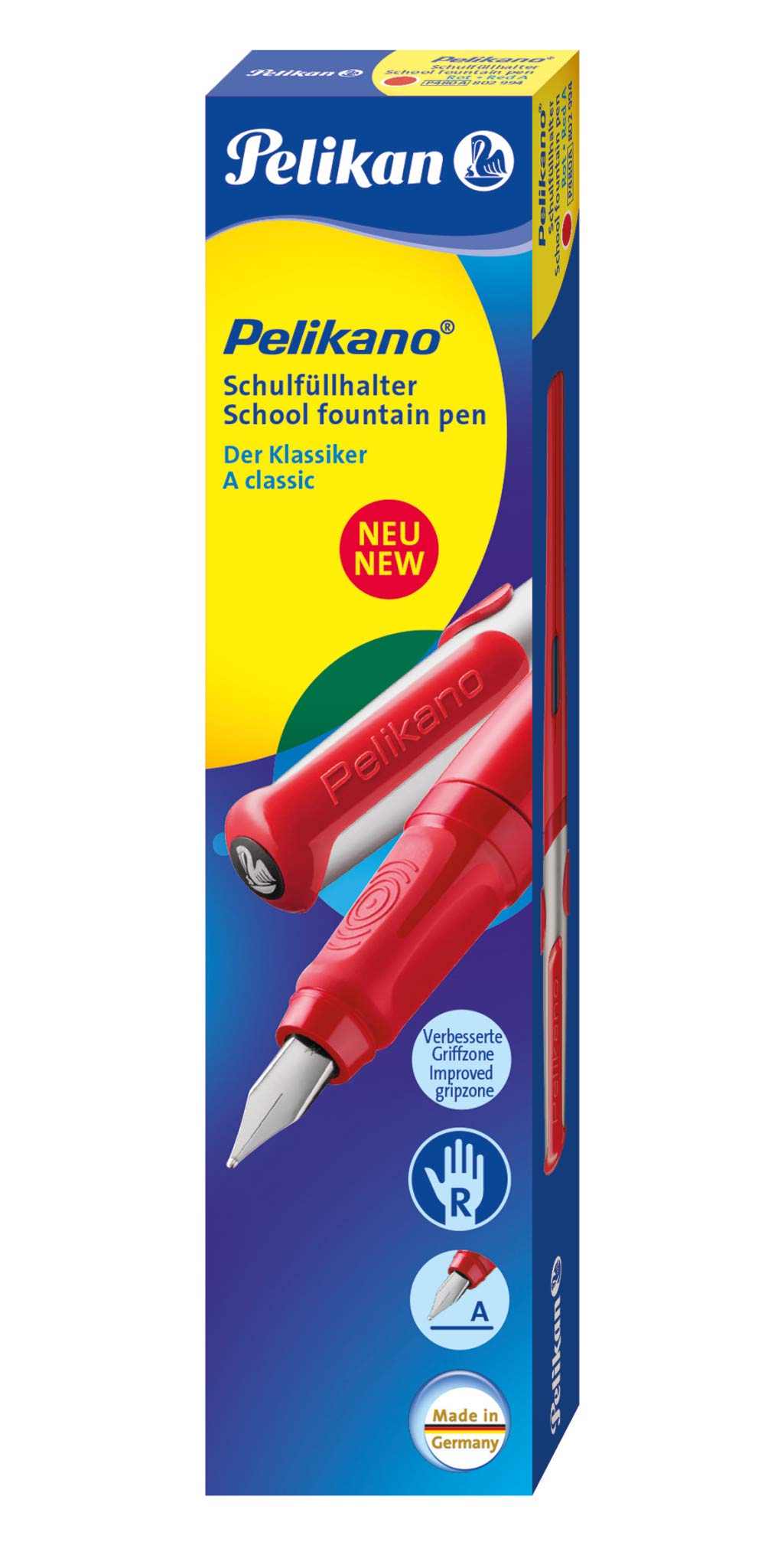 Pelikan 802994 Penna Stilografica a Cartuccia Fusto Rosso Pennino A Grip Antiscivolo Impugnatura Ergonomica Set Scuola