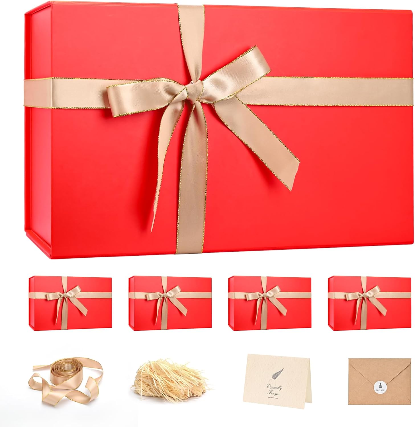 LIFELUM Large Gift Box 14"x8.5"x4.5" Christmas Gift Boxes with Lids for Presents for Anniversary Wedding Proposal Birthday Gift boxes with Shredded Filler Card Ribbon