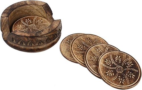 Miniatura 4 de GoCraft Juego de 6 posavasos de madera  Posavasos hechos a mano con soporte en forma de loto en madera rústica