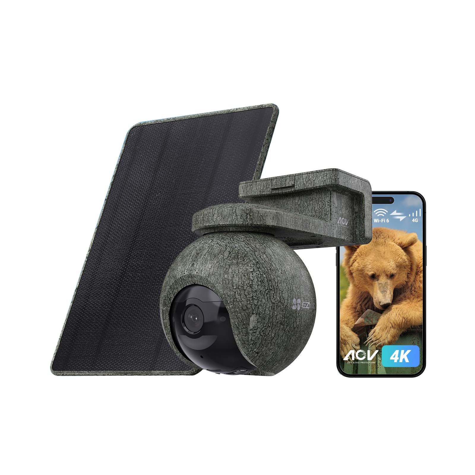 EZVIZ 4G WiFi Camara Vigilancia Exterior de Batería Solar 4K, 360° PTZ con AOV, Detección Animal Salvaje/Persona/Vehículo, Visión Nocturna, Batería Recargable 10400mAh, EB8 Pro Ranger+Panel Solar 8W