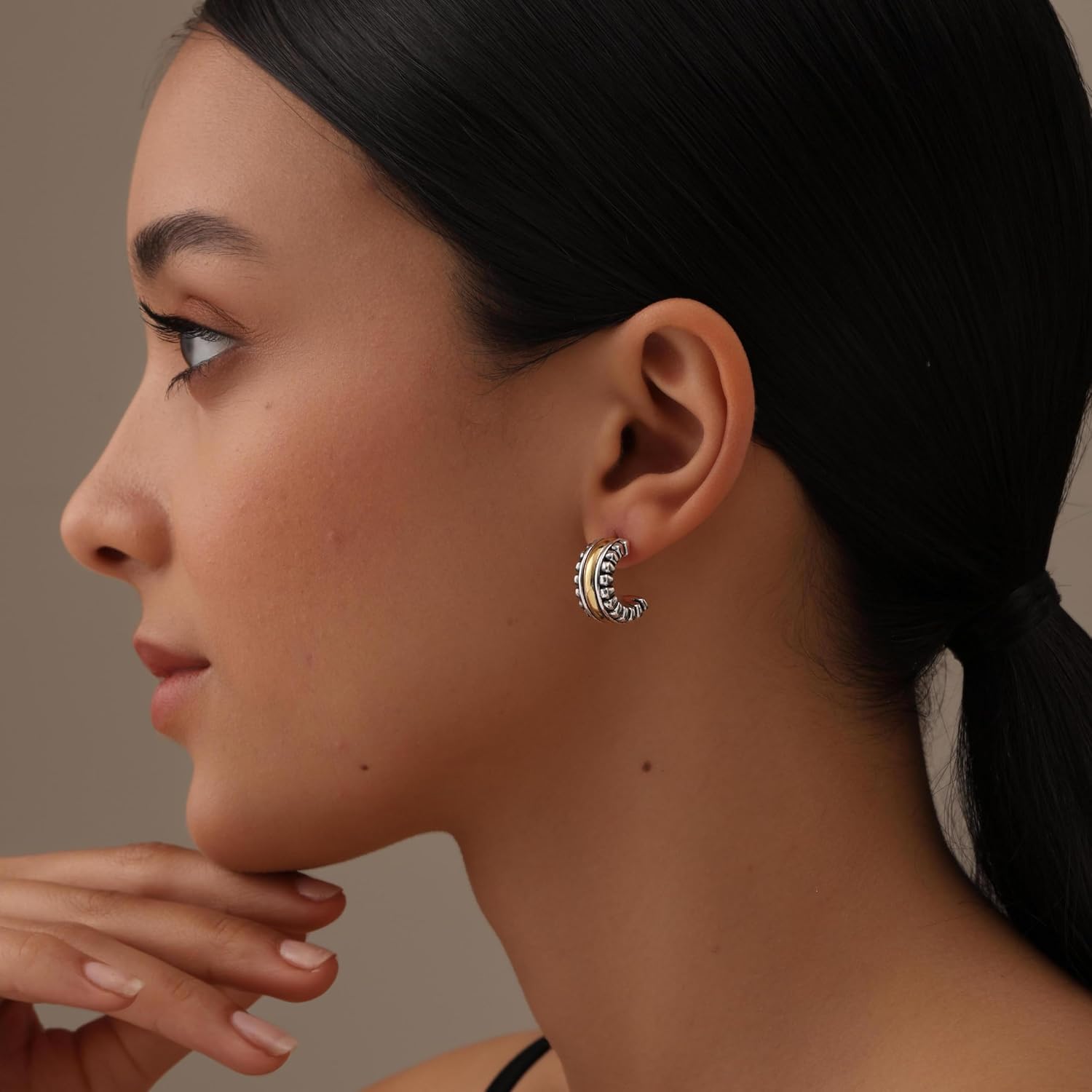 LeCalla 925 Sterling Silver Bali-Style Hoop Earrings Lightweight Click-Top Italian Antique Earring Hoops for Women