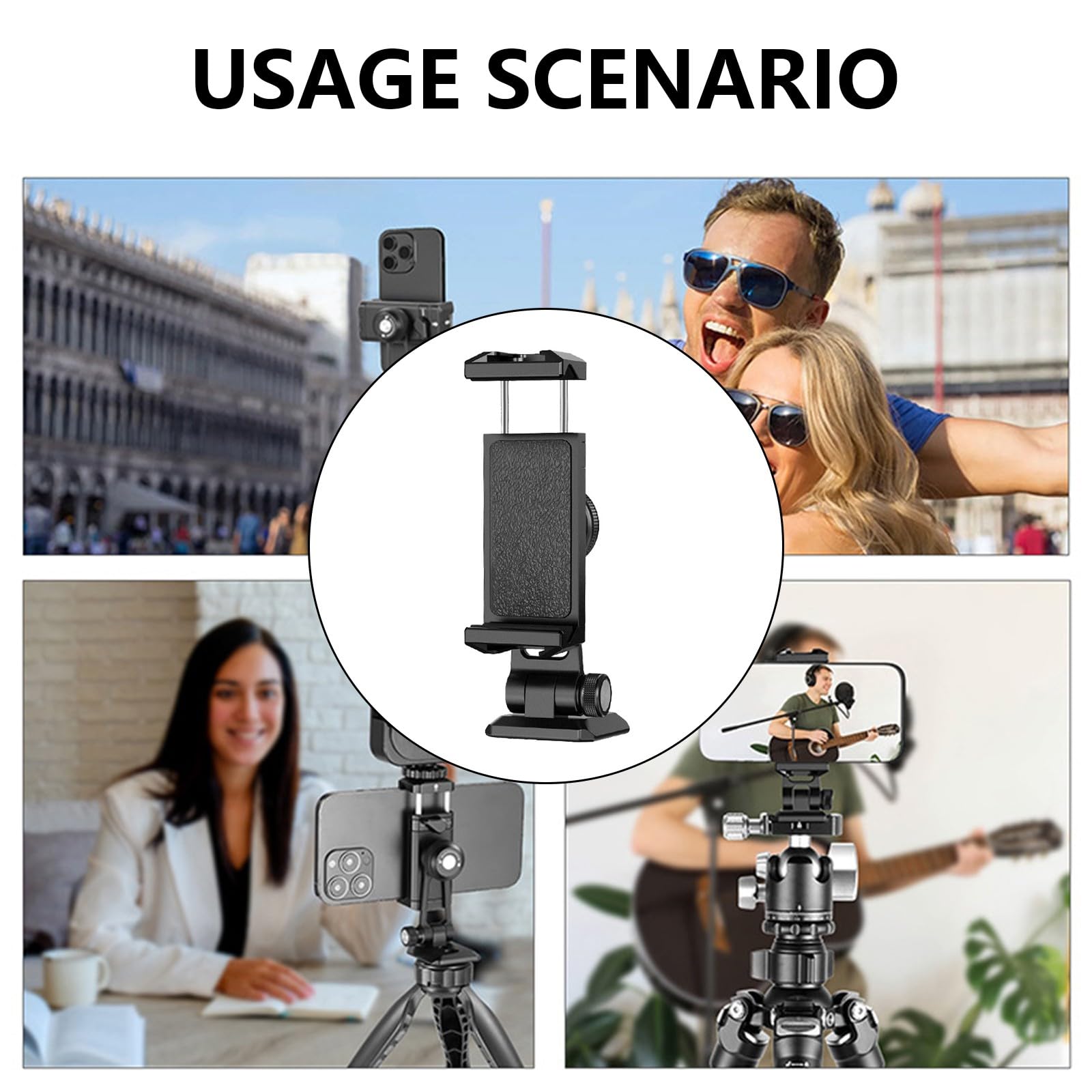 Soporte de trípode para teléfonos inteligentes, clip adaptador ajustable con soportes de zapata fría para mejorar la fotografía de video