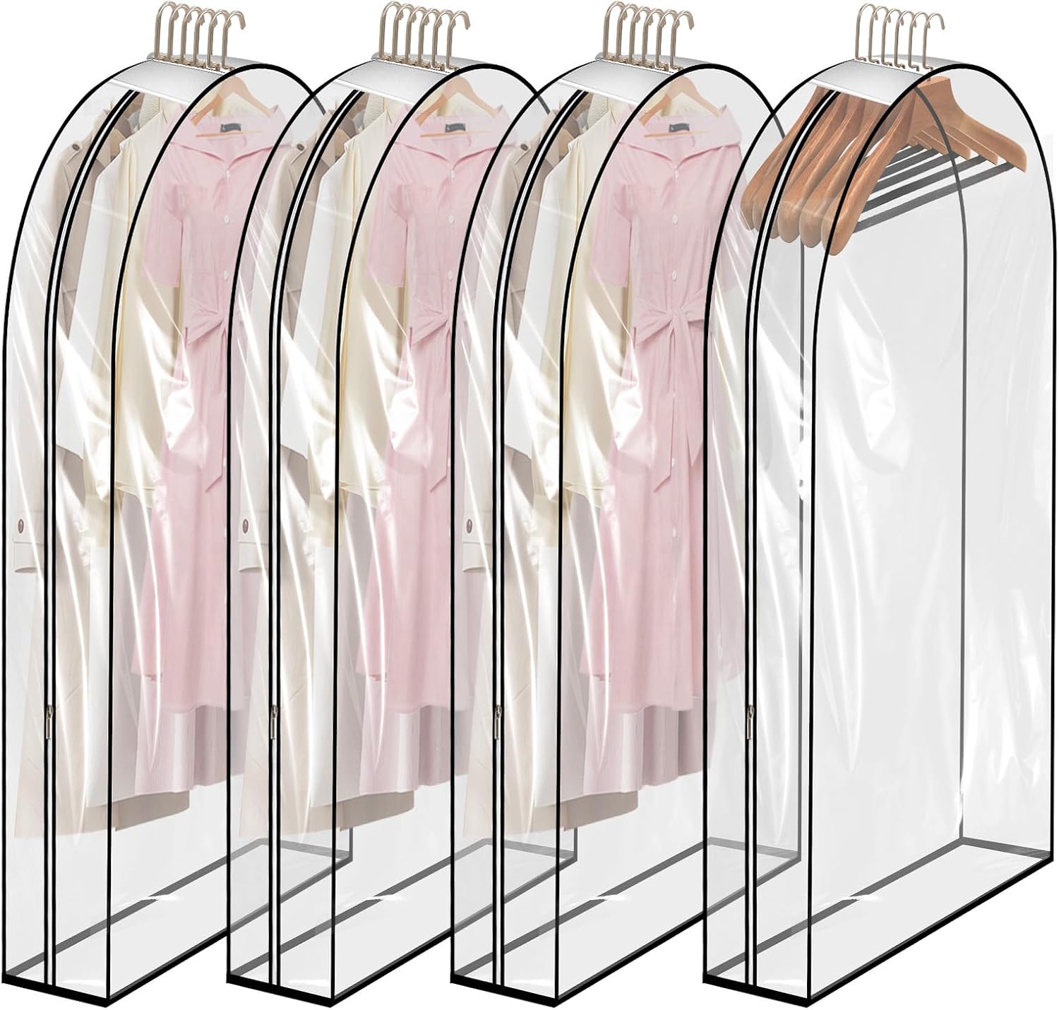 4 Pack Clear Garment Bags, 60" Thickened Coat Storage Bag with 10" Gusseted