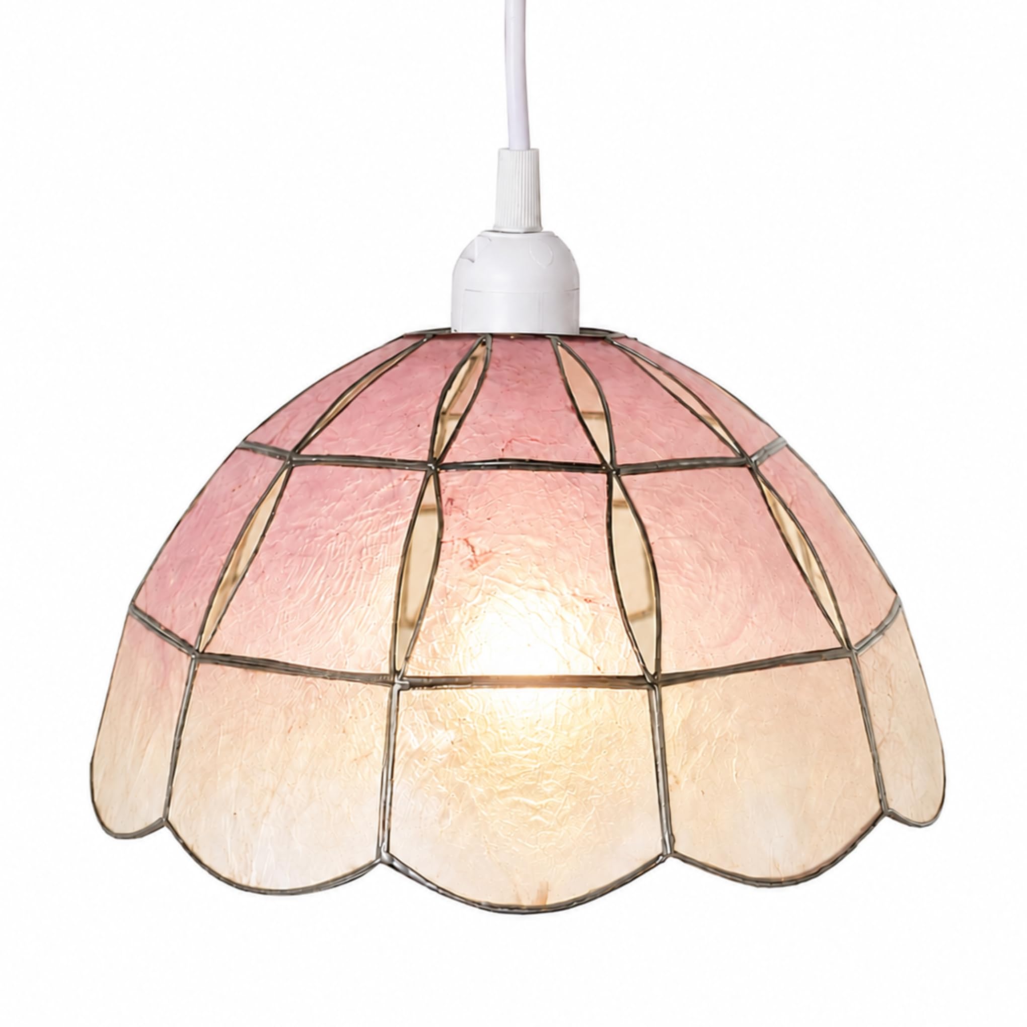 Pink Capiz Shell Lampshade 26cm Pendant Light Shade – Handmade Ombre Ceiling Lamp Shade with Silver Frame – Decorative Hanging Light Fitting for Bedroom, Nursery, Hallway & Lounge — image 1