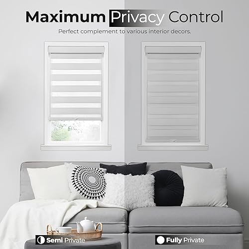 Miniatura 7 de PowerSellerUSA Persiana enrollable sin cordón, de doble capa, con diseño de cebra, con control de luz y de privacidad, 36 x 72 pulgadas, color gris