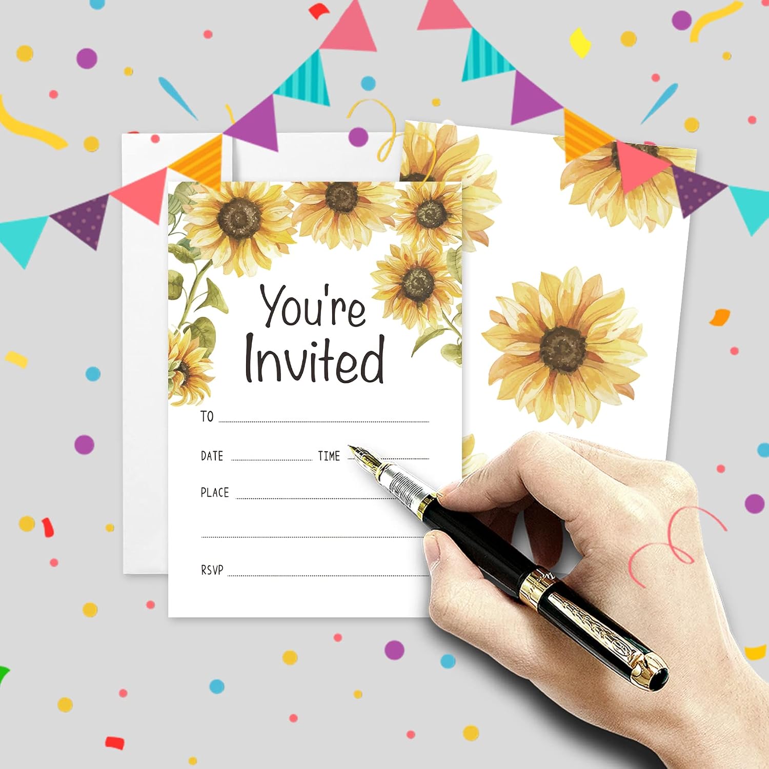 20 Sets You're Invited Sunflower Invitations With Envelopes,Sunflower Rustic Double-sided Printed Invitation Invite Cards for Wedding Bridal Shower Baby Shower Birthdays and Housewarming Parties
