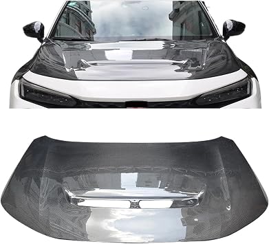 Hood Scoops for Cars, Compatible for Honda Civic FL5 Carbon Fiber Front Engine Hood Cover Bonnet Type R Auto Tuning