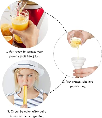 Miniatura 4 de 300 bolsas de molde de hielo desechables de 8.7 x 2.4 pulgadas, bolsas de molde caseras con 3 embudos, bocadillos congelados, tubos congeladores