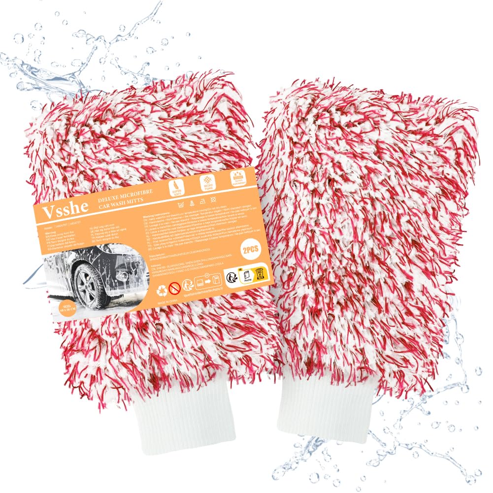vsshe 5 Stück Autopflege Set mit 3er 600GSM Mikrofasertücher Auto (Korallenfleece) & 2er Mikrofaser Waschhandschuh, Reinigungsset für Auto & Haushalt | 100% Kratzfrei Super saugfähig (40x30cm) Blau