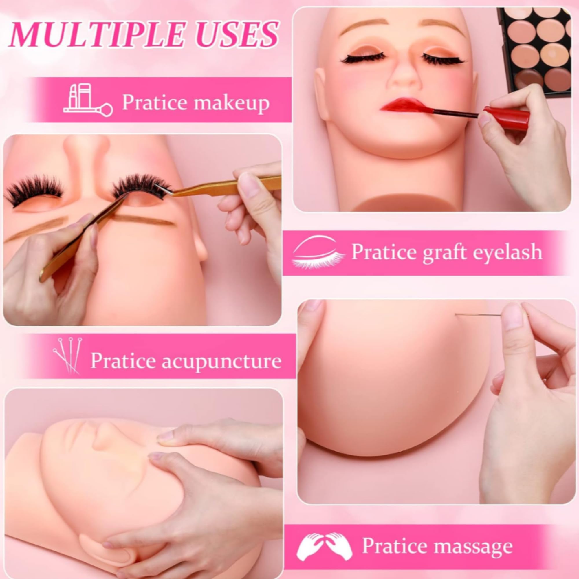 LAVENUST Cosmetology Mannequin Head with Eyelashes - Makeup and Hairstyling Practice Head for Professionals 4