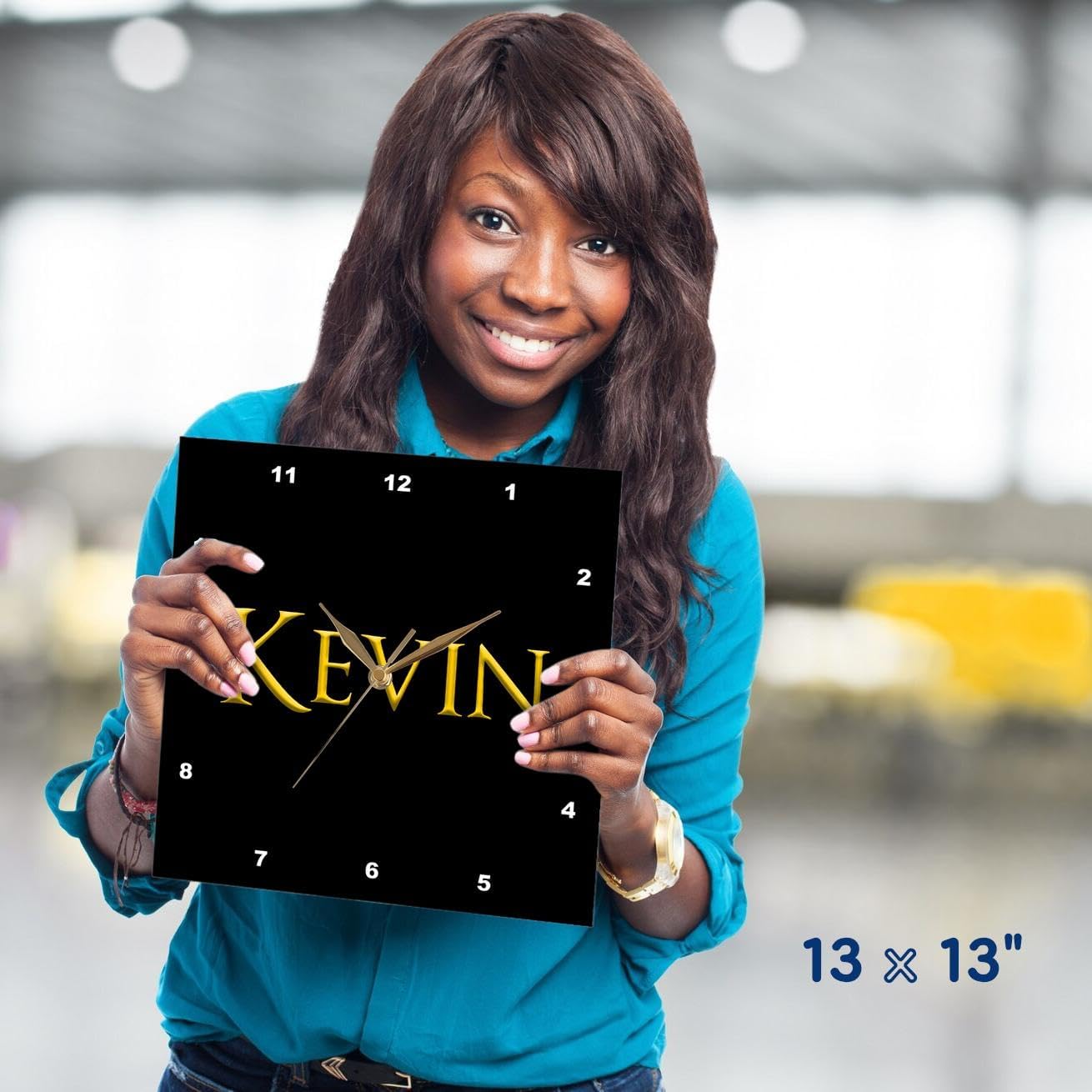 3dRose - Kevin Common Man Name in The America. Yellow on Black Charm - Wall Clock - (dpp-322801-2)