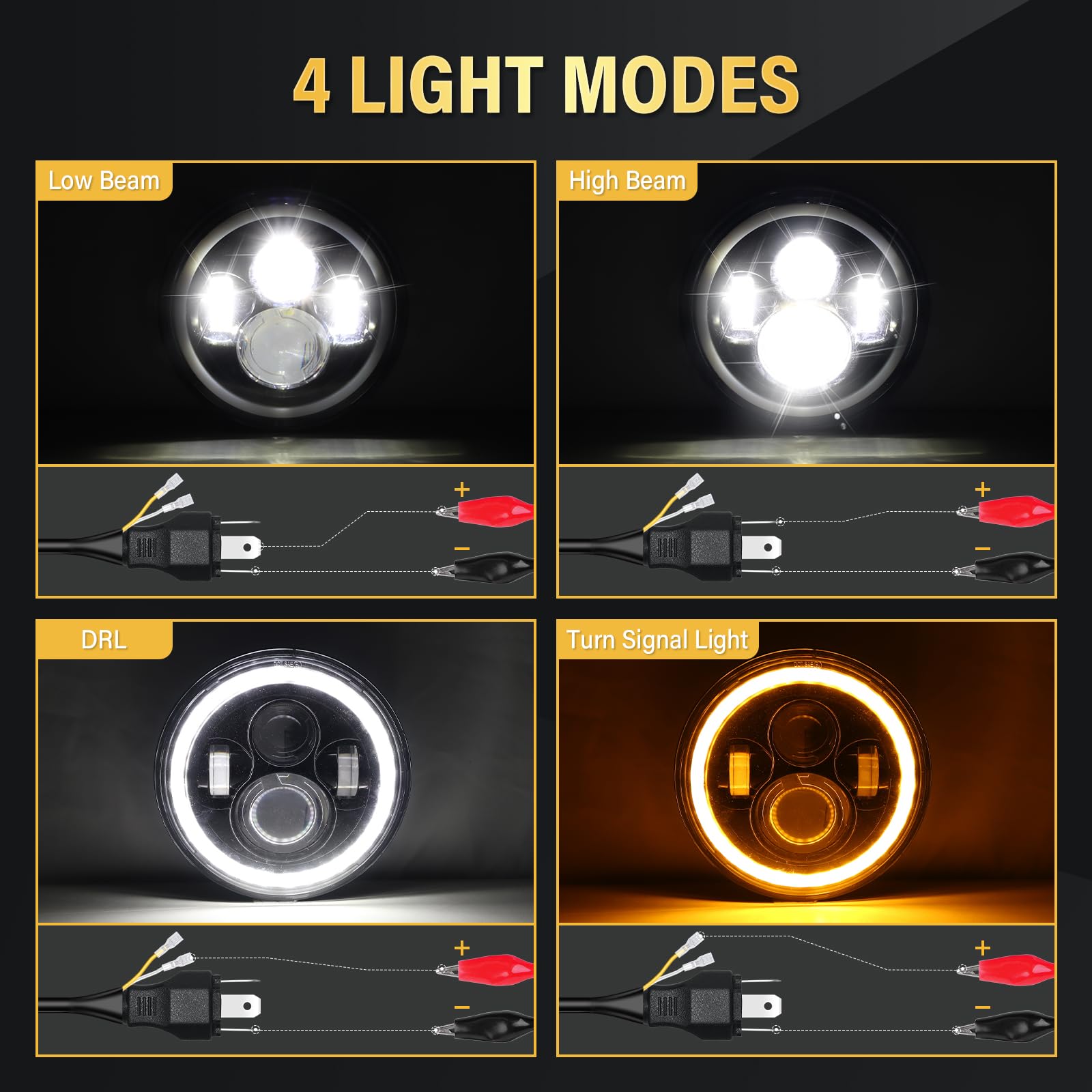 AUXTINGS Coppia 7 pollici Fari a LED,90W 9000LM 4 Modalità luce 6000K Angel Eyes,Segnale di svolta giallo Luci di marcia diurna DRL HI/LO Beam per Off Road Fire Cross Wrangler LJ TJ CJ JK Hummer H1 H2