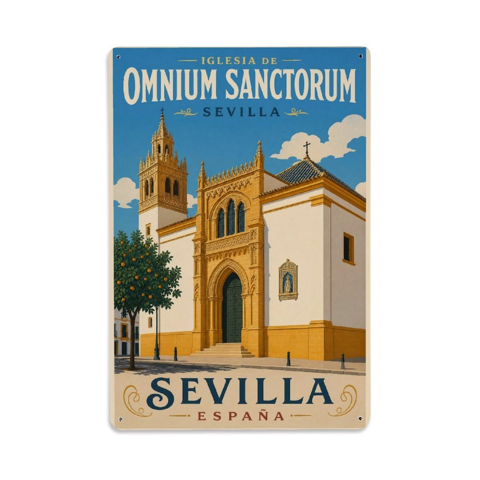 Vintage Travel Iglesia Omnium Sanctorum Seville Gothic Metal Tin Sign