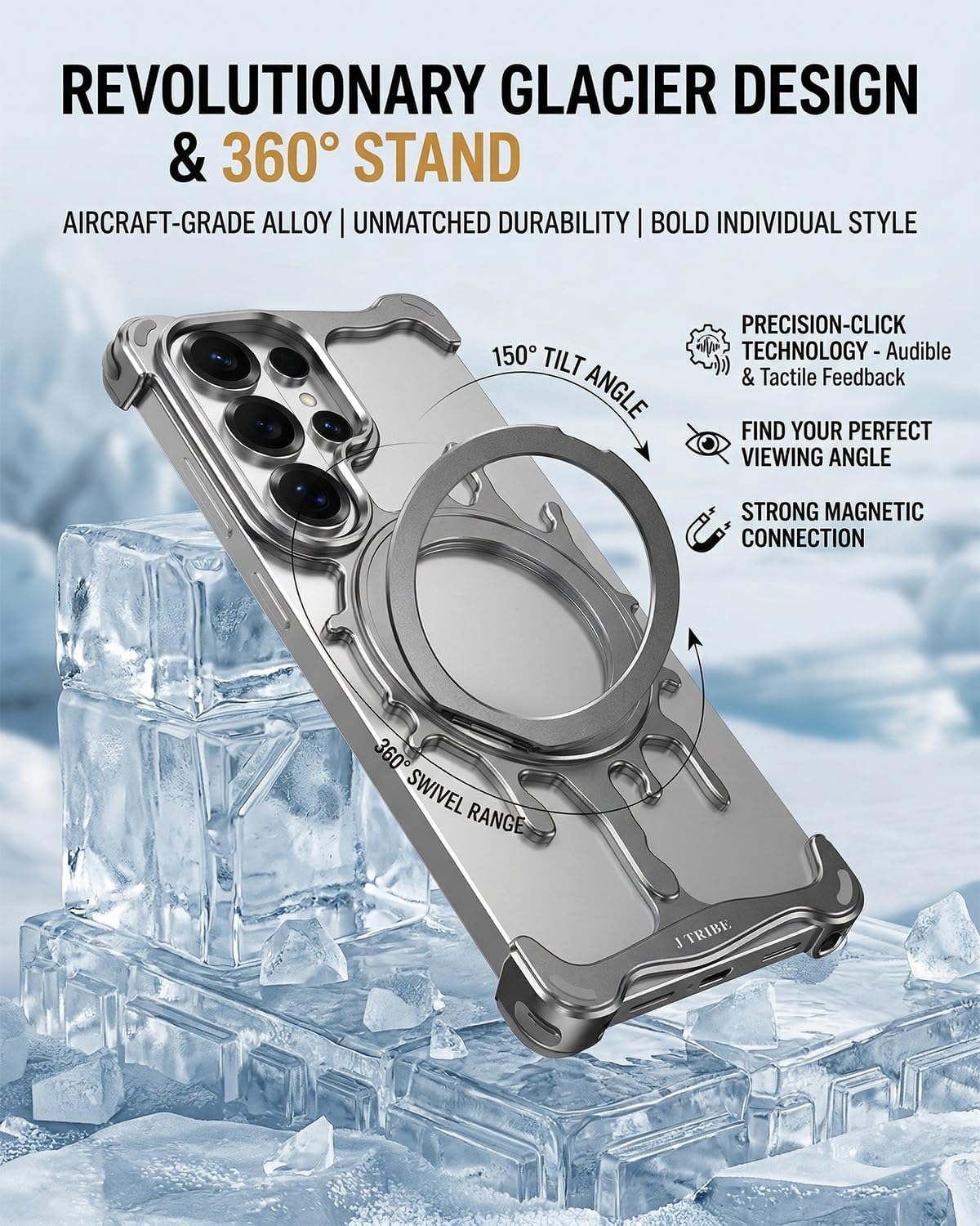 for Samsung Galaxy S26 Ultra Case 6.9", Minimalist Frameless Metal Bumper with 360° Rotating Ring Stand, Compatible with MagSafe, Raised Camera Protection, Matte Grip Cover(Gray)