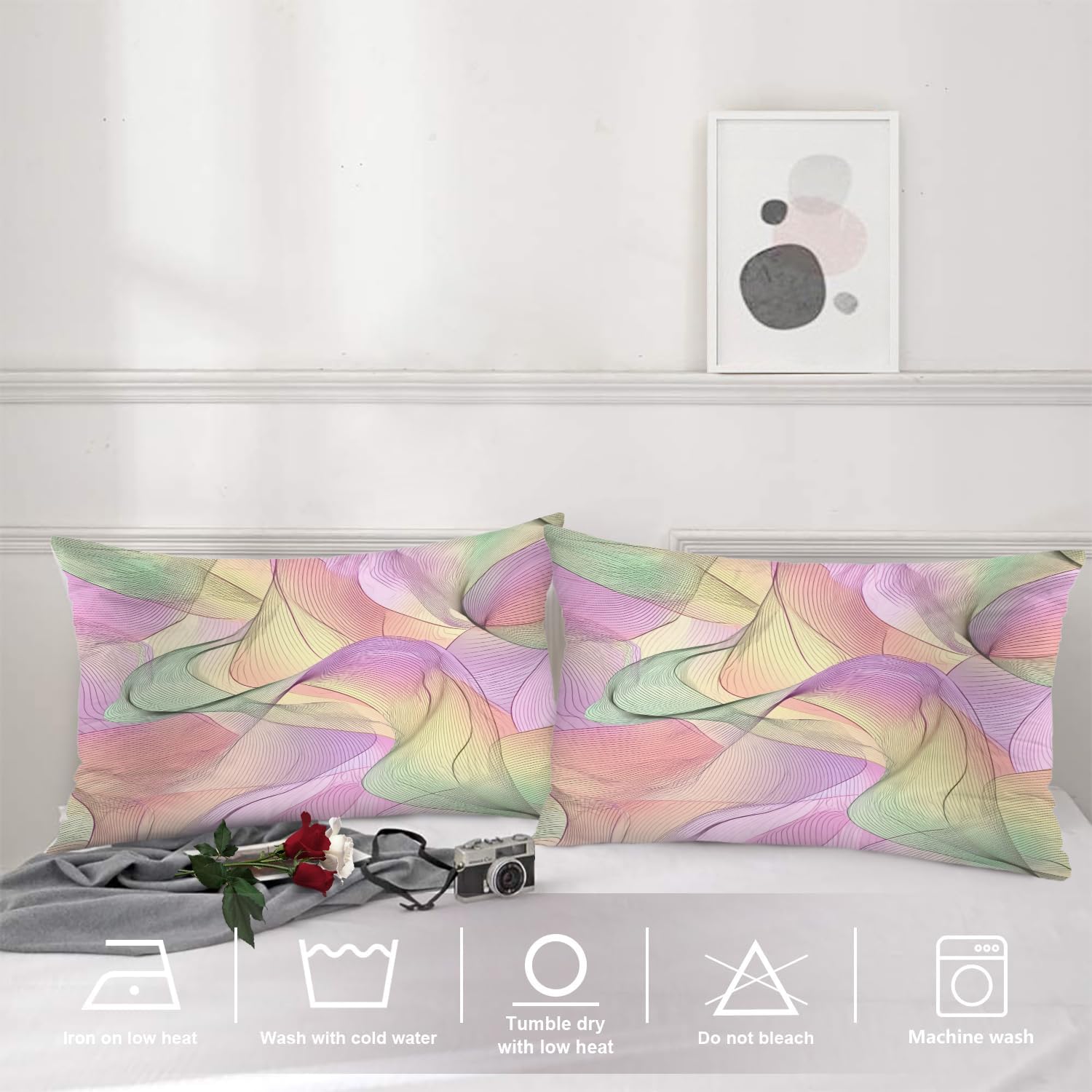 Shrahala Dreamy Fluid Lines Pillowcases, Soothing Whimsical Art Lumbar Pillow Cover Decorative Blended Double-Sided No Inserts for Bedroom Sofa Living Room Set of 2 (26 x 20 in)