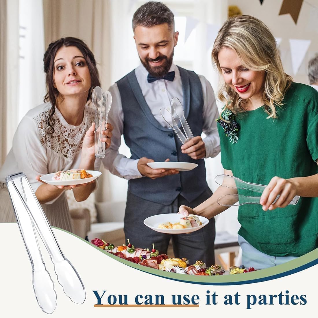 12 Inch Clear Kitchen Tongs - Serving Utensils -6 12 Inch Clear Kitchen Tongs - Serving Utensils -6