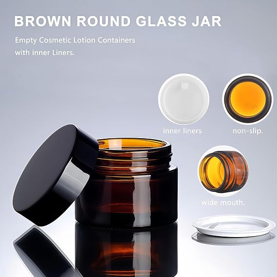 2PCS 120ML 4 oz Large Capacity Empty Refillable Brown Glass Face Cream Storage Packing Jar Pot Bottle With Black Cap For Cosmetic Make Up Sample Lip Balm Lotion Food Container