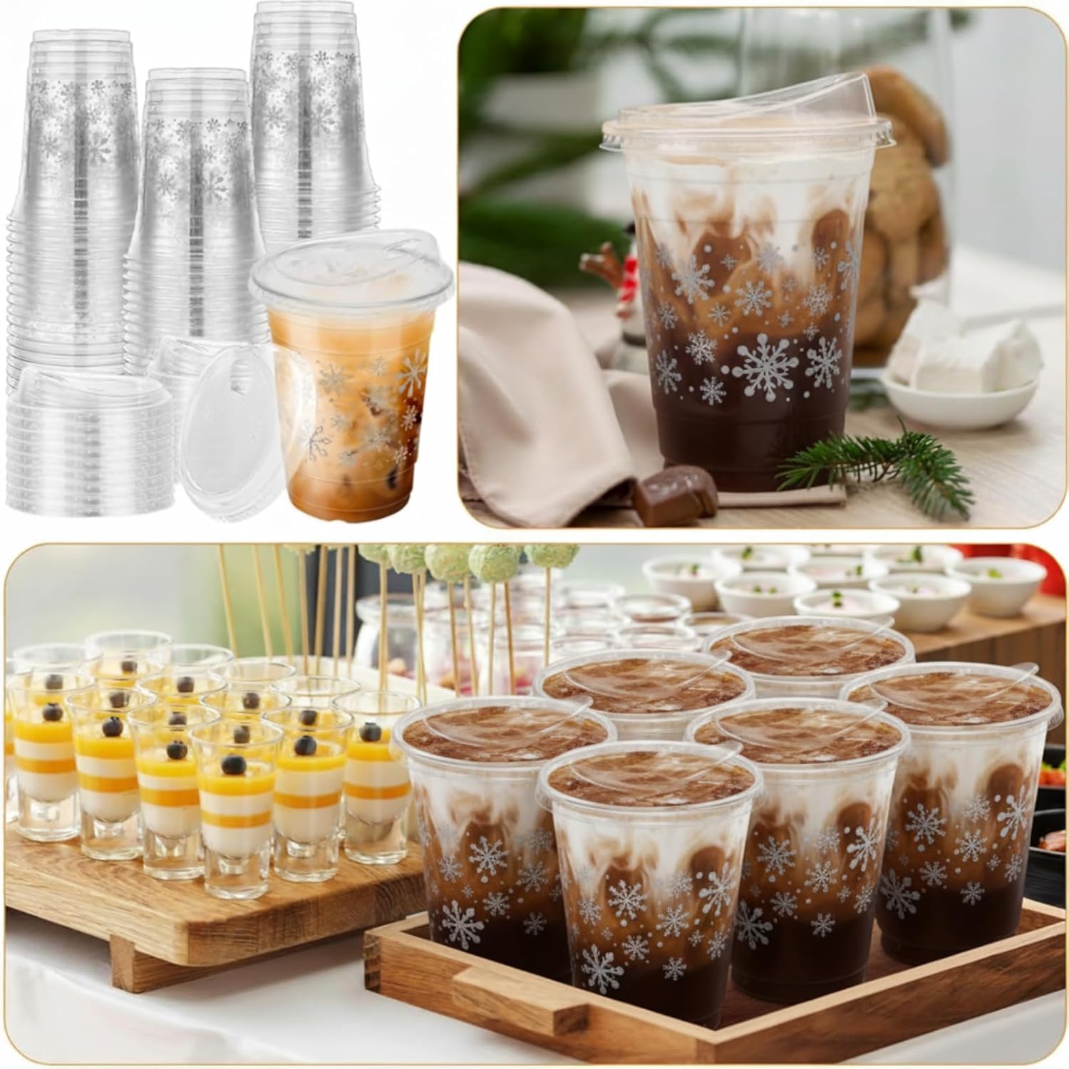 50 Pack Snowflake Christmas Coffee Cups with Strawless Sip Lids 16 oz Iced Coffee Cups Disposable Cup for Winter Holiday Beverages Latte Hot Chocolate Tea Home Party Gifts - Image 2