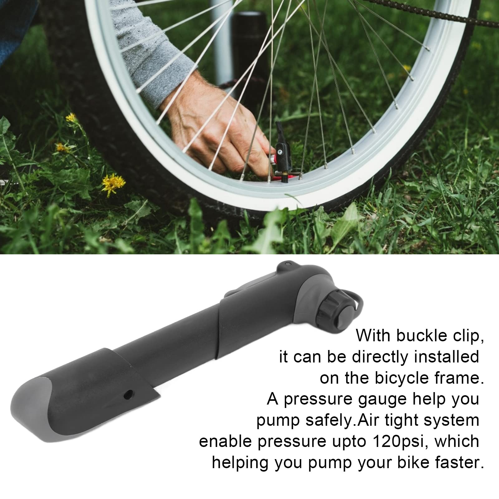 QANYEGN Mini Bike Pump, Bike Pump with Pressure Chart Portable, Cycling Pumps and Schrader Valves for Road Mountain Bike