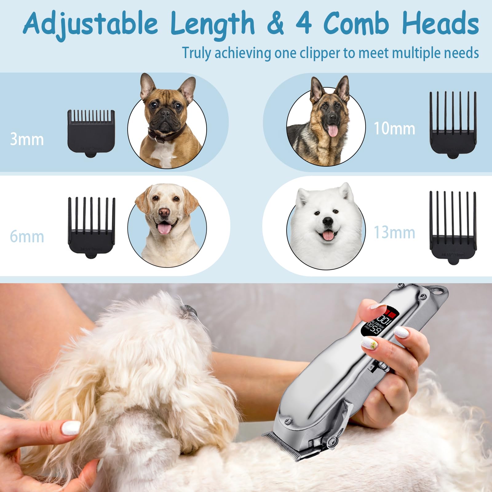 HyAdierTech Tagliacapelli Senza Fili per Cani, Tagliacapelli Animali Ricaricabile per Cani e Gatti, Impermeabile Rasoio per Cani con Potente Motore, Ricaricabile Grooming Clipper per Peli, Lavabile