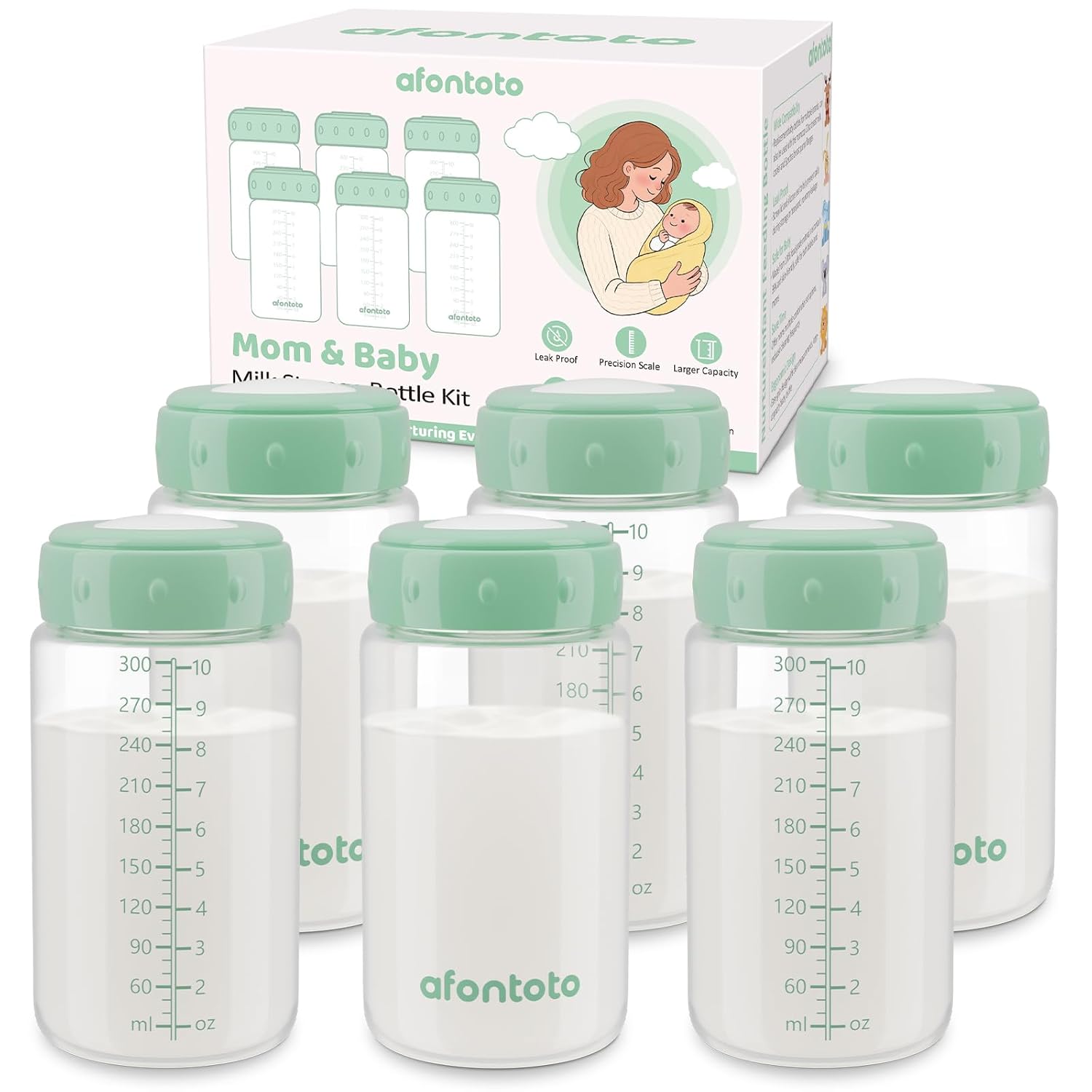 6PCS Breastmilk Storage Bottle for Momcozy Breast Milk Cooler, Wide-Neck Baby Bottles for Pumping Fit Spectra Flange, Spectra Collection Bottles for Fridge, Breastfeeding Essential, 10 oz