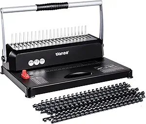 TIANSE Binding Machines, 21-Holes, 450 Sheets, Comb Bind Machine Book Maker with 100 PCS 3/8'' Comb Binder Spines Starter Kit, Comb Binding Machine for Letter Size, A4, A5 or Smaller Sizes