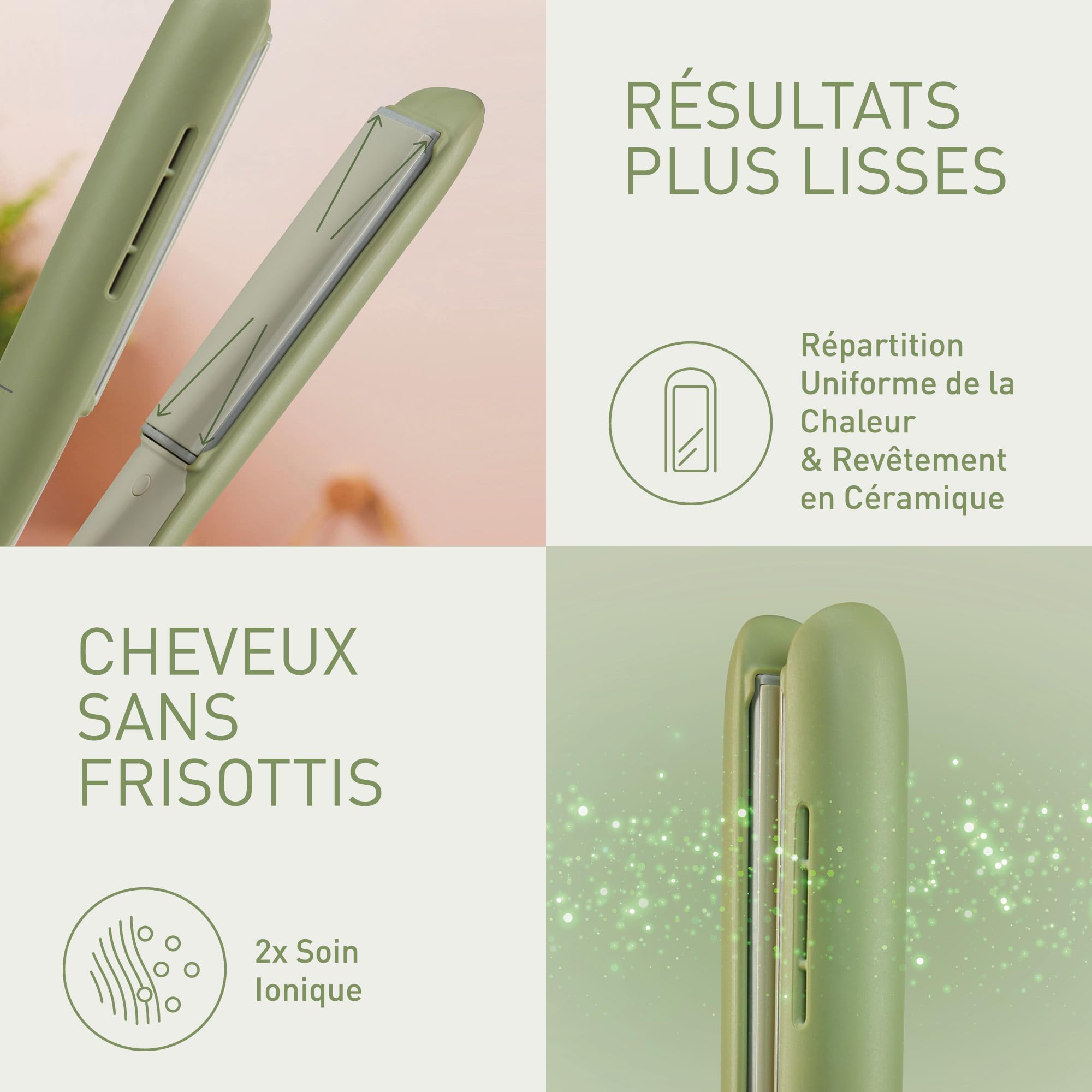 Panasonic EH-HV31-G503 Styler Capillaire Ionique 2-en-1, Lisseur et Boucleur, 5 Températures jusqu'à 210°C, Plaques 3D, Verrouillage Voyage, Tension Auto, Vert Matcha