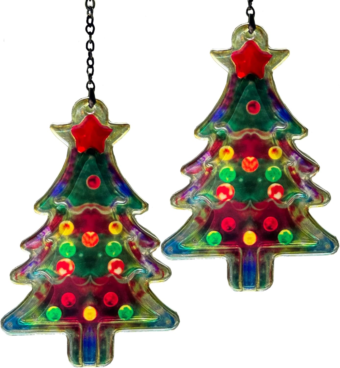 Langodeco 2 Pieces Christmas Tree Stained Glass Window