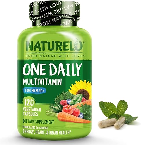 NATURELO Multivitamínico diario para hombres de 50 años  con vitaminas y minerales  alimentos integrales orgánicos  Suplemento para aumentar la