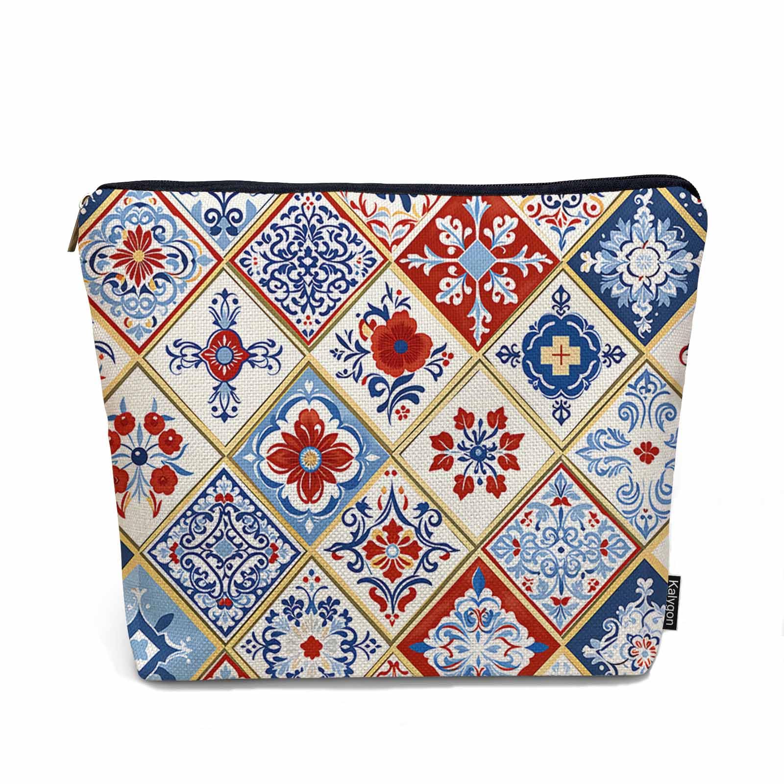 Kalygon Mandala Floral Cosmetic Travel Bag For Toiletries, Ethnic Paisley Mandala Patchwork Makeup Bag Toiletry Bags For Women, Flax Cosmetic Bags
