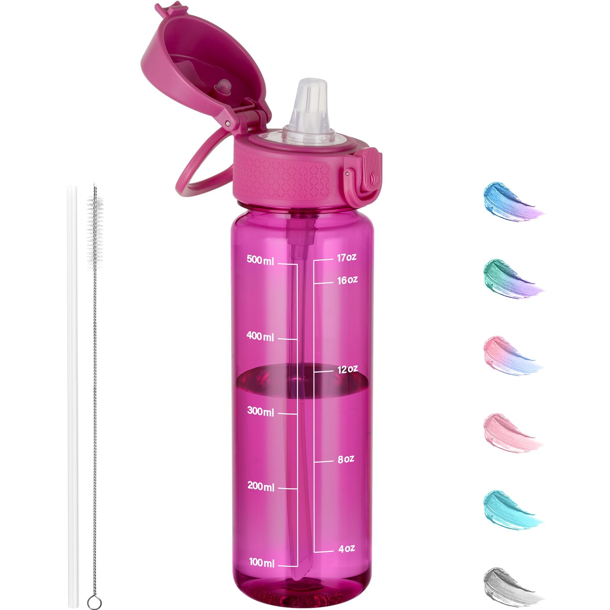 GOPPUS 500ML/17OZ Clear Tritan Water Bottle with Straw Transparent Childrens Drinks Bottle with Carrying Handle See Through Measured Bottles with Flip Top Lid Leakproof Adults Water Bottles BPA Free — image 1