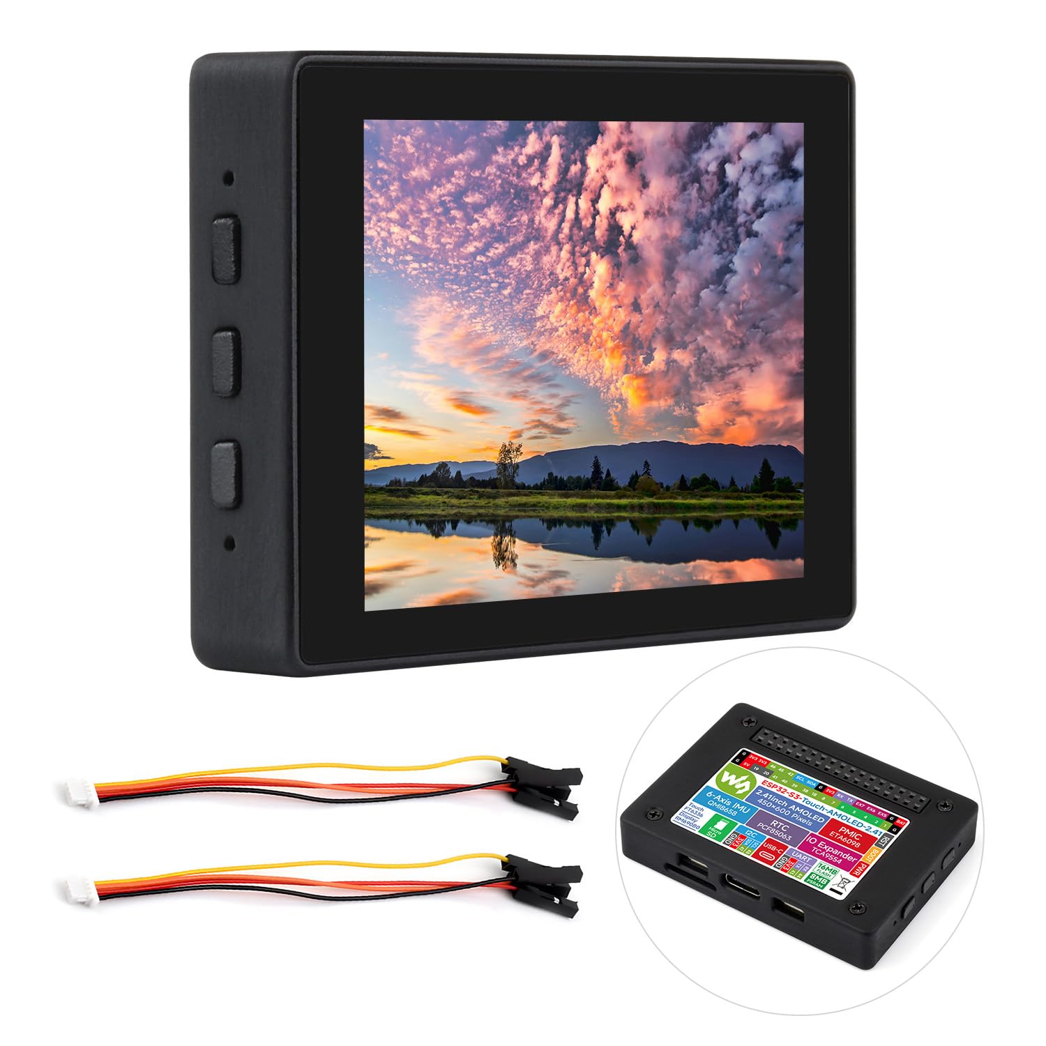 Waveshare ESP32-S3 2.41inch AMOLED Touch Display Development Board, 600x450, 32-Bit LX7 Dual-Core Processor, Onboard Accelerometer and Gyroscope Sensor, ESP32 with Display with Case