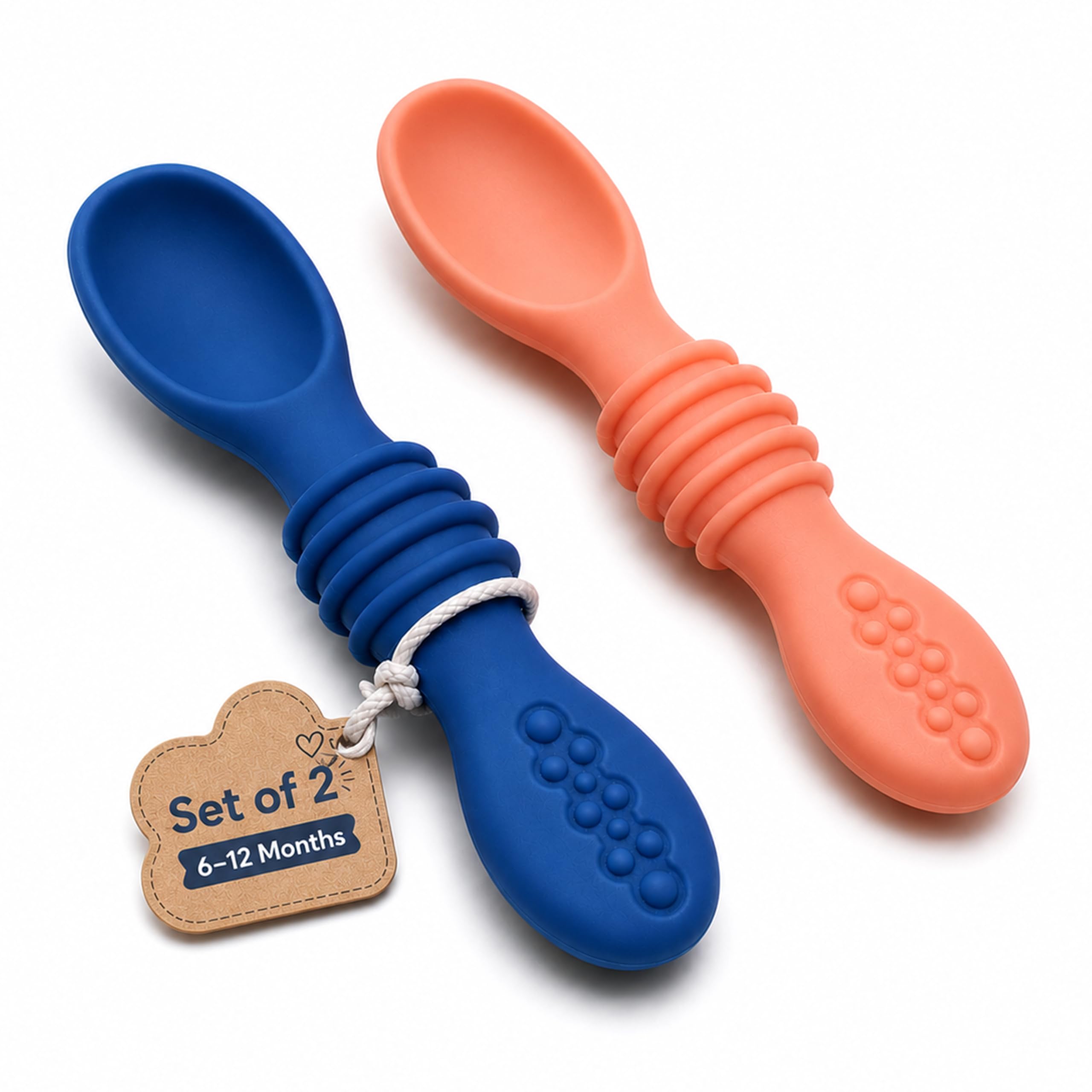 kitchen expert silicone baby feeding set | set of 2 | training spoon | bpa-free utensils for 6-24 months | baby cutlery set for toddlers | led weaning spoon for kids