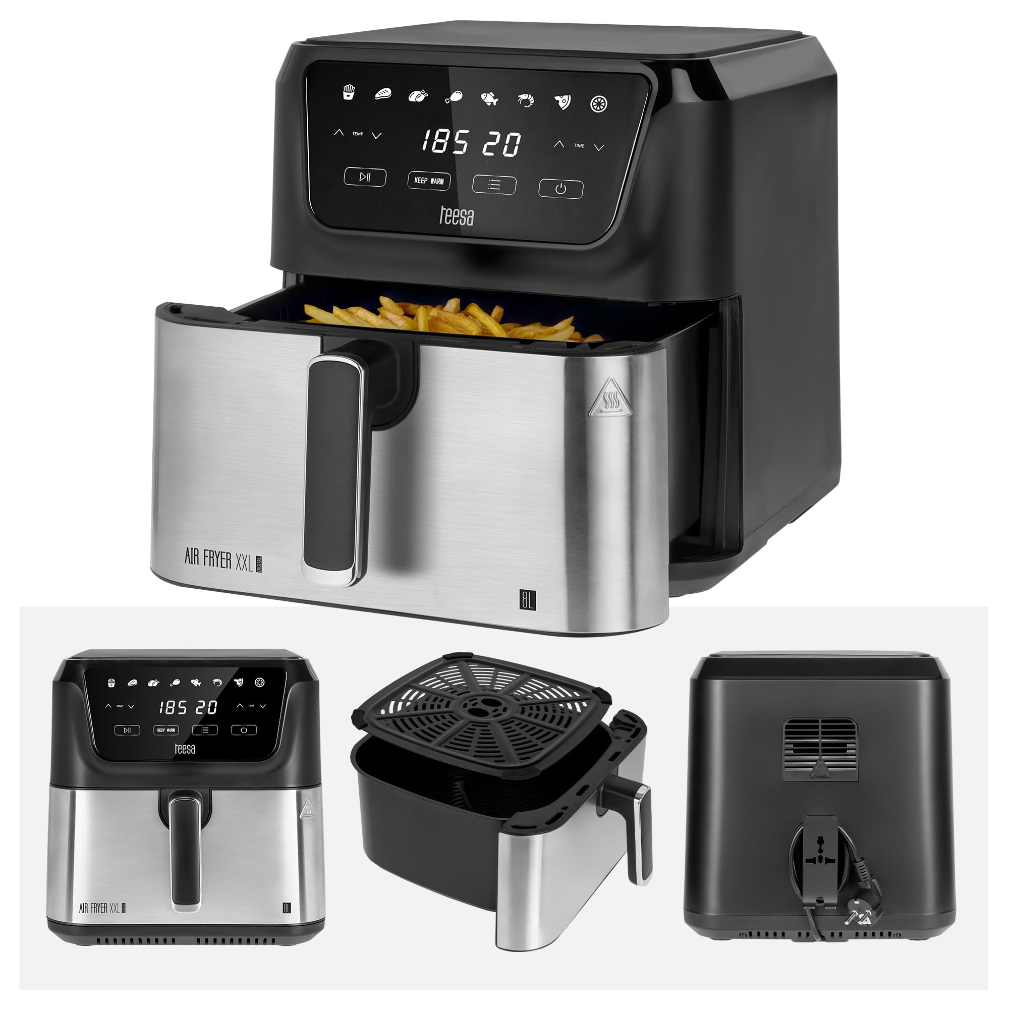 Teesa Frytkownica Beztłuszczowa DIGITAL AIR FRYER XXL Moc 1700W 8L Duża Misa 8 Programów Gotowania