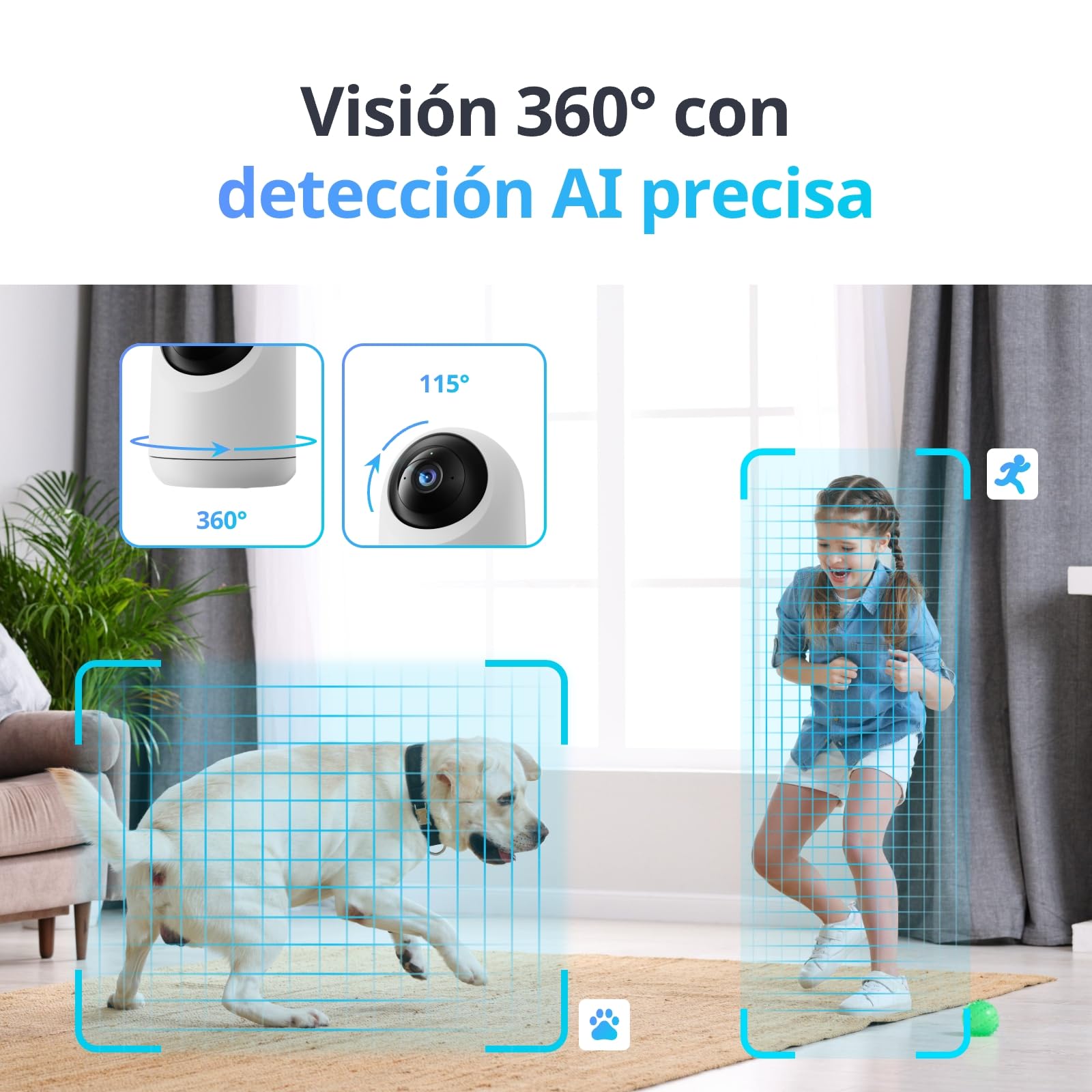 SwitchBot Cámara de seguridad para el hogar, 5 MP, Pan/Tilt Kam 3K Super HD, 2,4 GHz, WiFi para monitor de bebé/cámara de animales, seguimiento de movimiento de 360°, humano/animal AI, modo privado