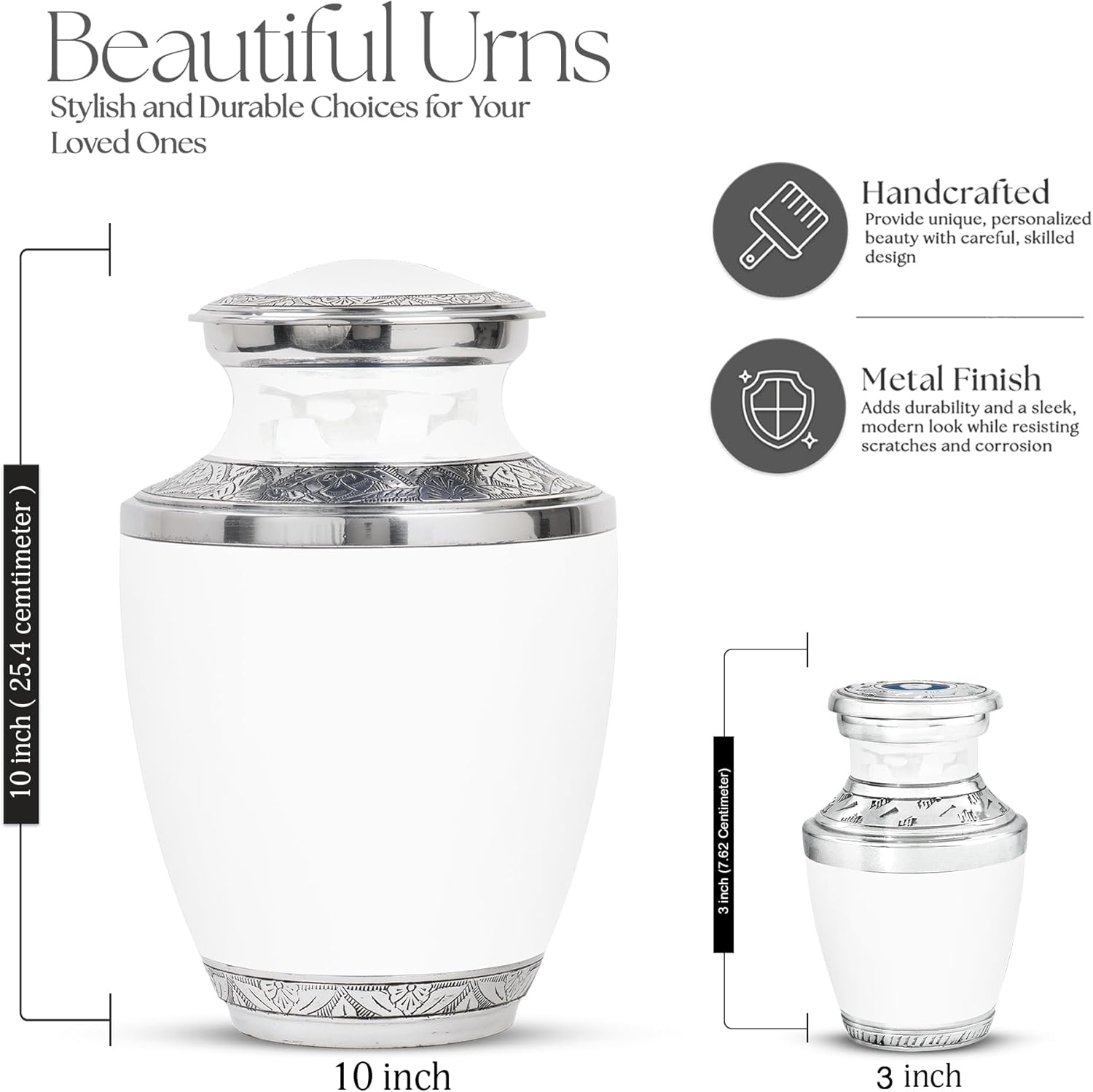 White Urn with Personalization Photo - Customizable Urns Human Ashes - Cremation Personalized Urn for Ashes Adult Male - Funeral Urns for Women, Sympathy Gift 10 Inch