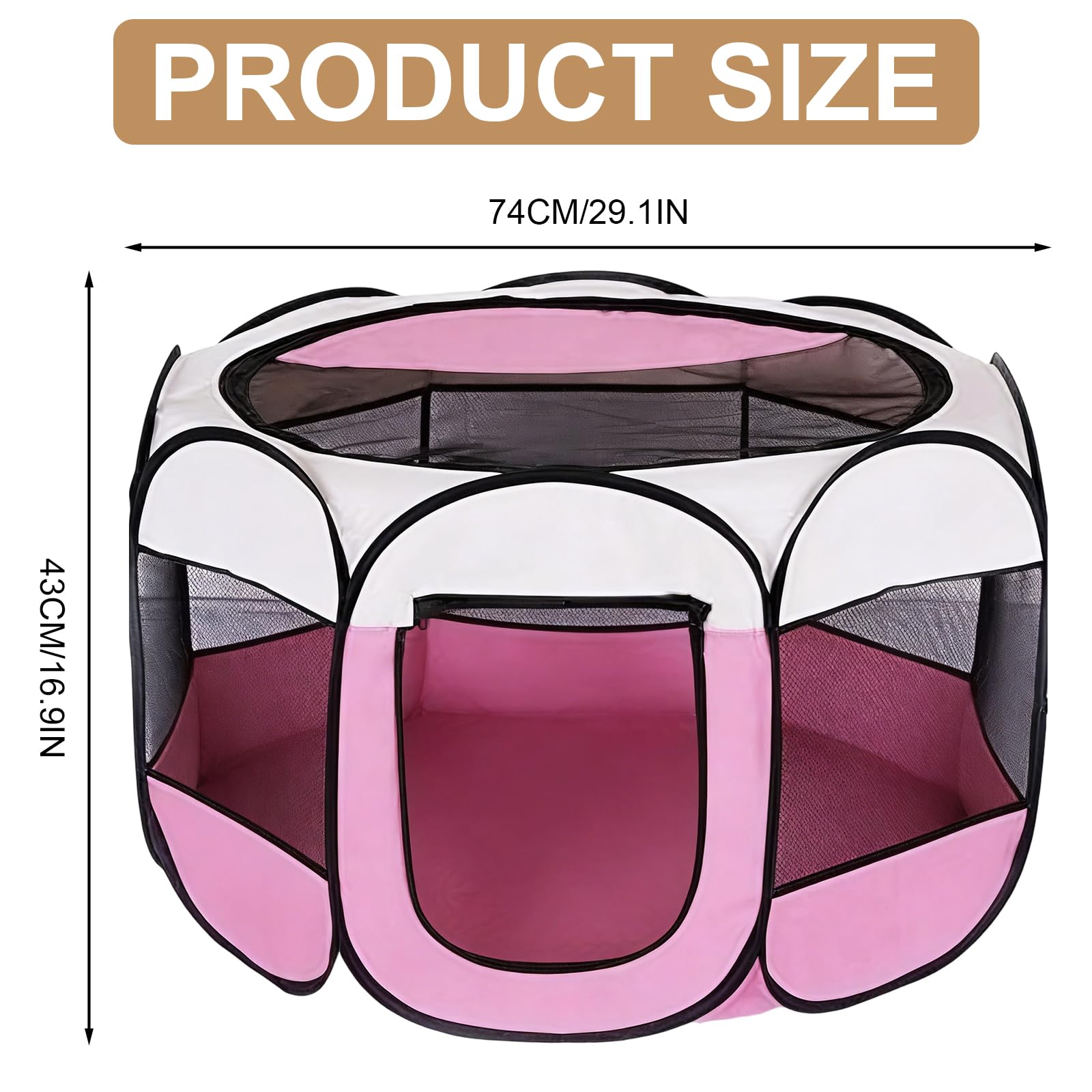Parc pour Chien, Portable Parc pour Chiens et Chats, Tente Respirante pour l'intérieur et l'extérieur, pour Chats, Chiens, Lapins, Idéal pour Voyage et Camping, 74 x 74 x 43 cm (Rose)