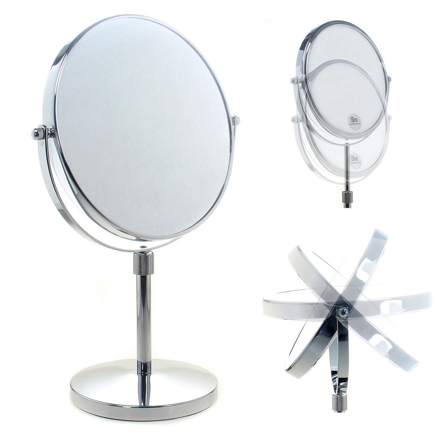TUKA Specchio Bagno per Trucco 10X Ingranditori, 8" Doppio Specchio Cosmetico Con Piedistallo, ø 20 cm Specchio da Tavolo per Trucco e Rasatura, 2 Facciate Vanity Mirror, Cromato, TKD3114-10x