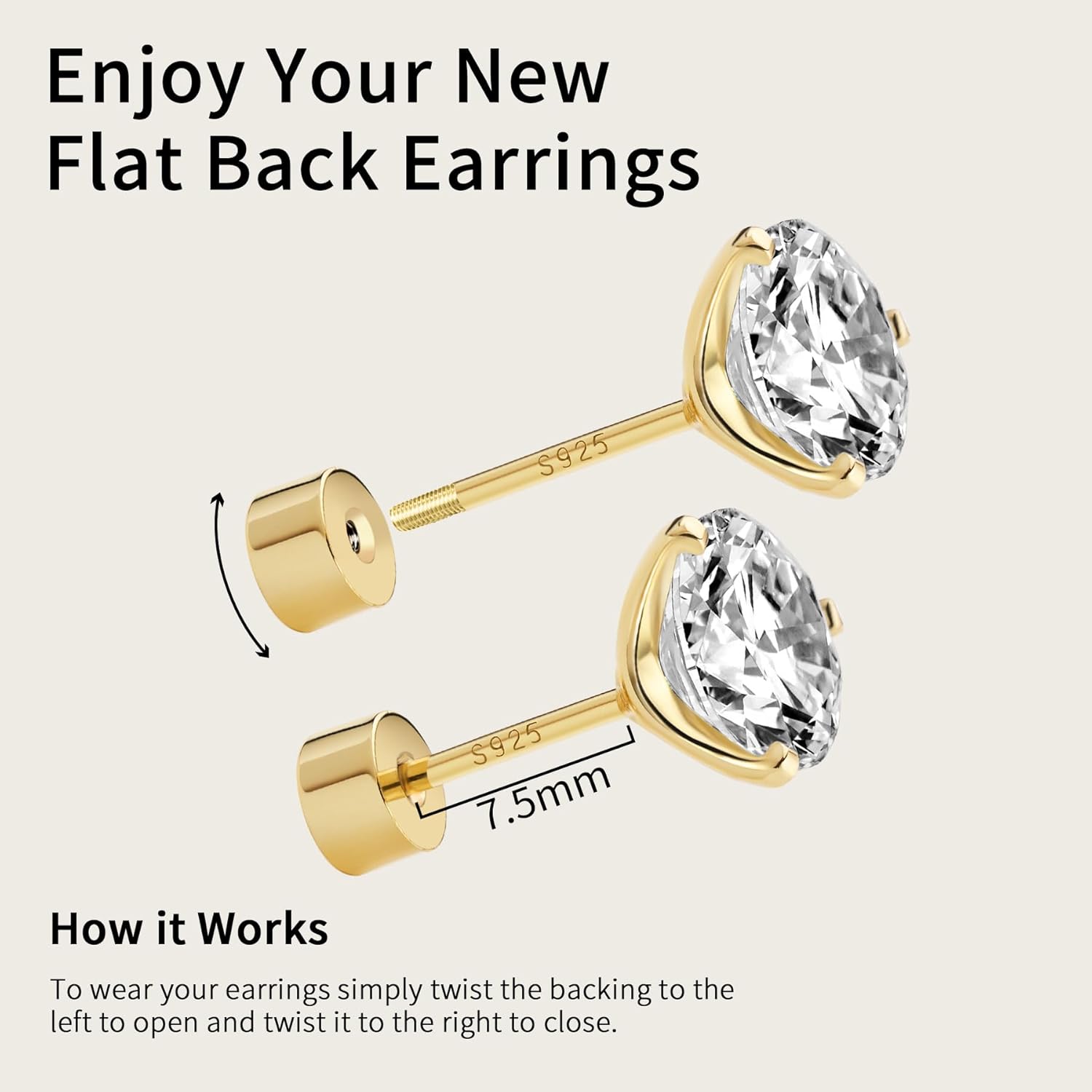 ASHINE Cubic Zirconia Flat Back Stud Earrings for Women, 925 Sterling Silver Screw Back Posts, Cartilage & Helix Piercing Jewelry - Image 4