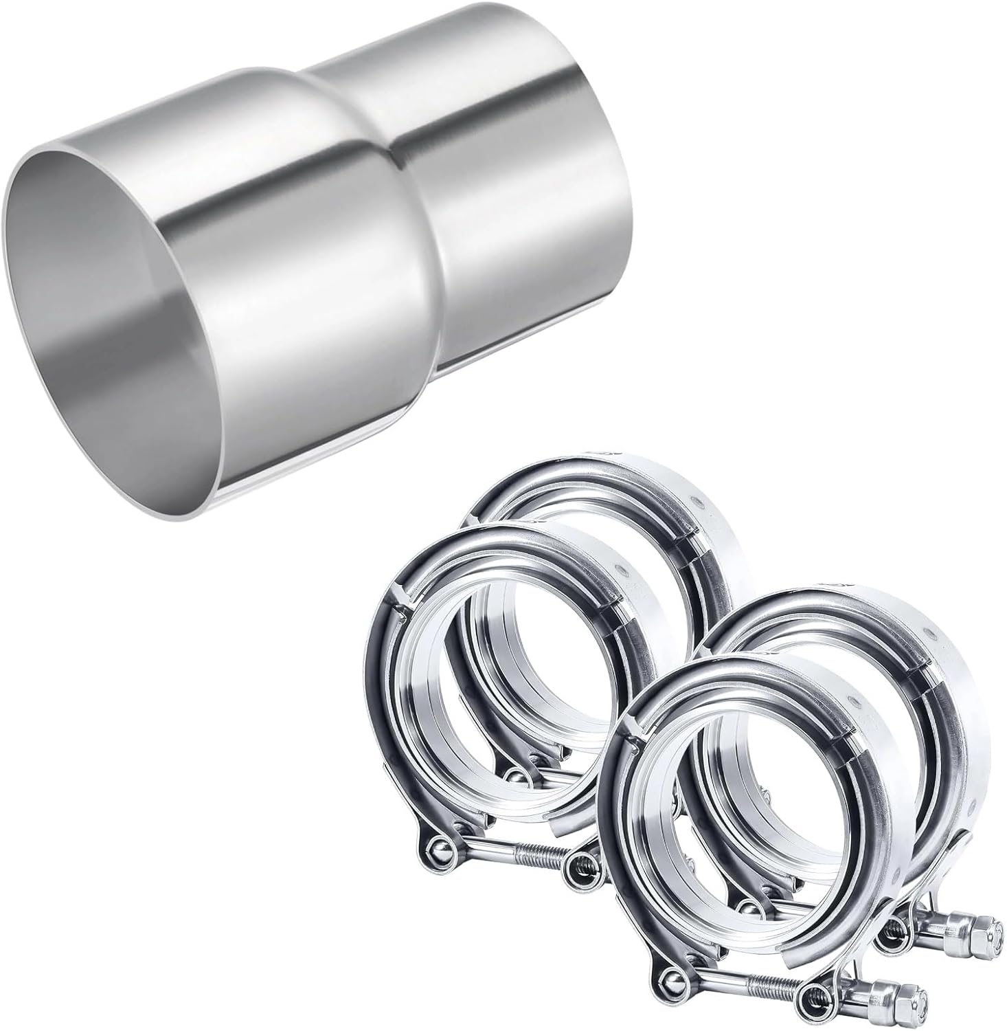 EVIL ENERGY 2PCS Exhaust Adapter Reducer ID 2.5 Inch to OD 3 Inch and 3.0 Inch V Band Clamp with Flange Male Female Stainless Steel 2PC