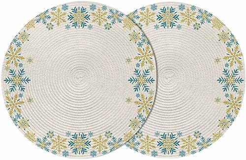 Miniatura 13 de Christams Round Placemats Set of 6 Snowflake Table Mats for Dining Table Decor Gold Black Round Braided Placemats Heat Resistant Washable Woven