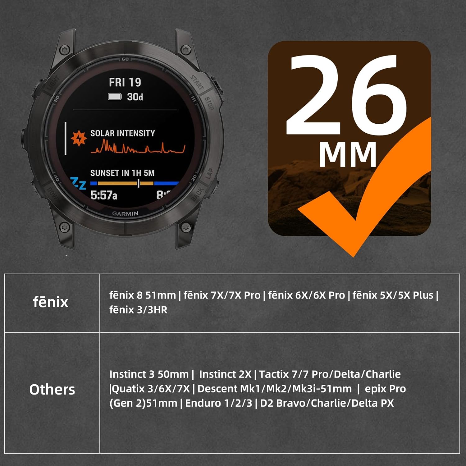 Bandletic Compatible with Garmin Fenix 6X Band - Survival Paracord Woven Easy-Fit 26mm Watch Band for Fenix 8 51mm/7X/7X Pro/6X Pro/5X/5X Plus/3/3 HR/Instinct 3 50mm/2X/Tactix/Enduro/Epix Pro 51mm - Image 2