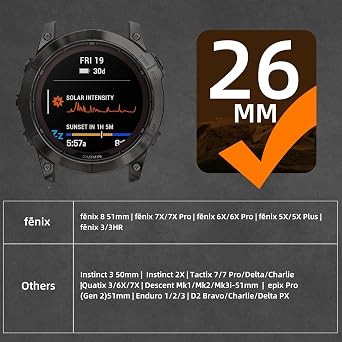 Bandletic Compatible with Garmin Fenix 5X Watch Band - Military Survival Paracord Woven Quick Fit 26mm Band for Fenix 8 51mm/7X/7X Pro/6X/6X Pro/5X Plus/3/3 HR/Instinct 3 50mm/2X/Tactix/Enduro/Descent