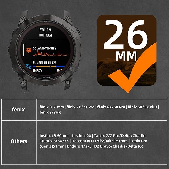Bandletic Compatible with Garmin Fenix 5X Watch Band - Military Survival Paracord Woven Quick Fit 26mm Band for Fenix 8 51mm/7X/7X Pro/6X/6X Pro/5X Plus/3/3 HR/Instinct 3 50mm/2X/Tactix/Enduro/Descent