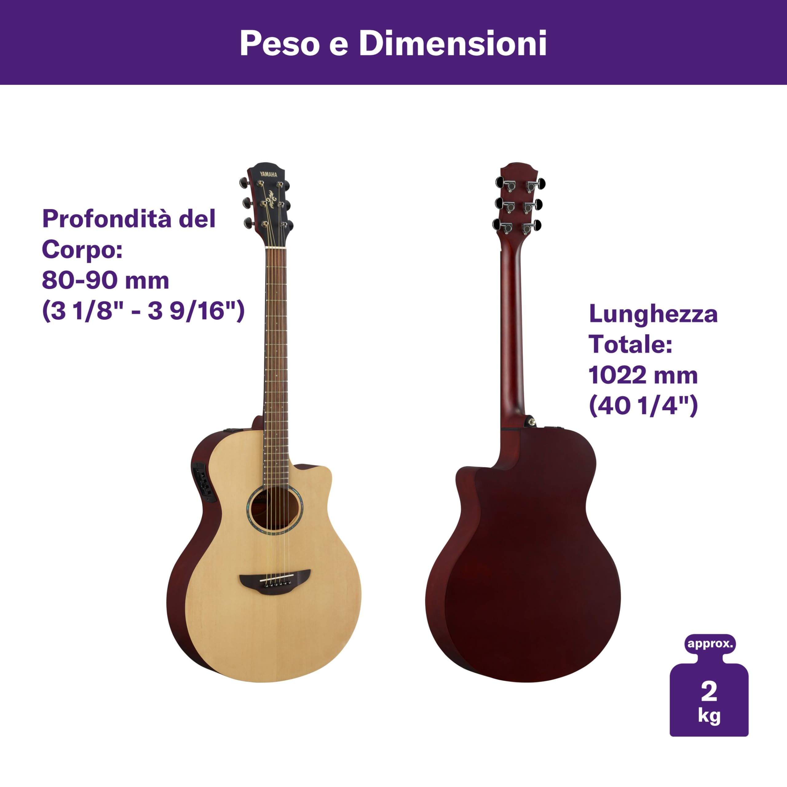 YAMAHA APX600M Chitarra Elettroacustica Natural Satin, Top Massello, Scala 25", Pickup System65 EQ Accordatore