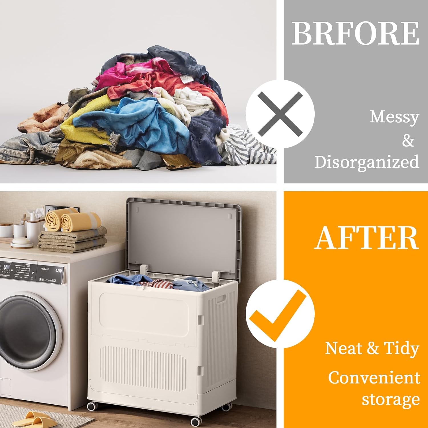 Rolling Laundry Hamper with Lid, 130L Large Capacity Clothes Hampers for Laundry, Plastic Collapsible Laundry Baskets with Wheels and Lid, Install-Free & Easy to Transport to Laundry Room